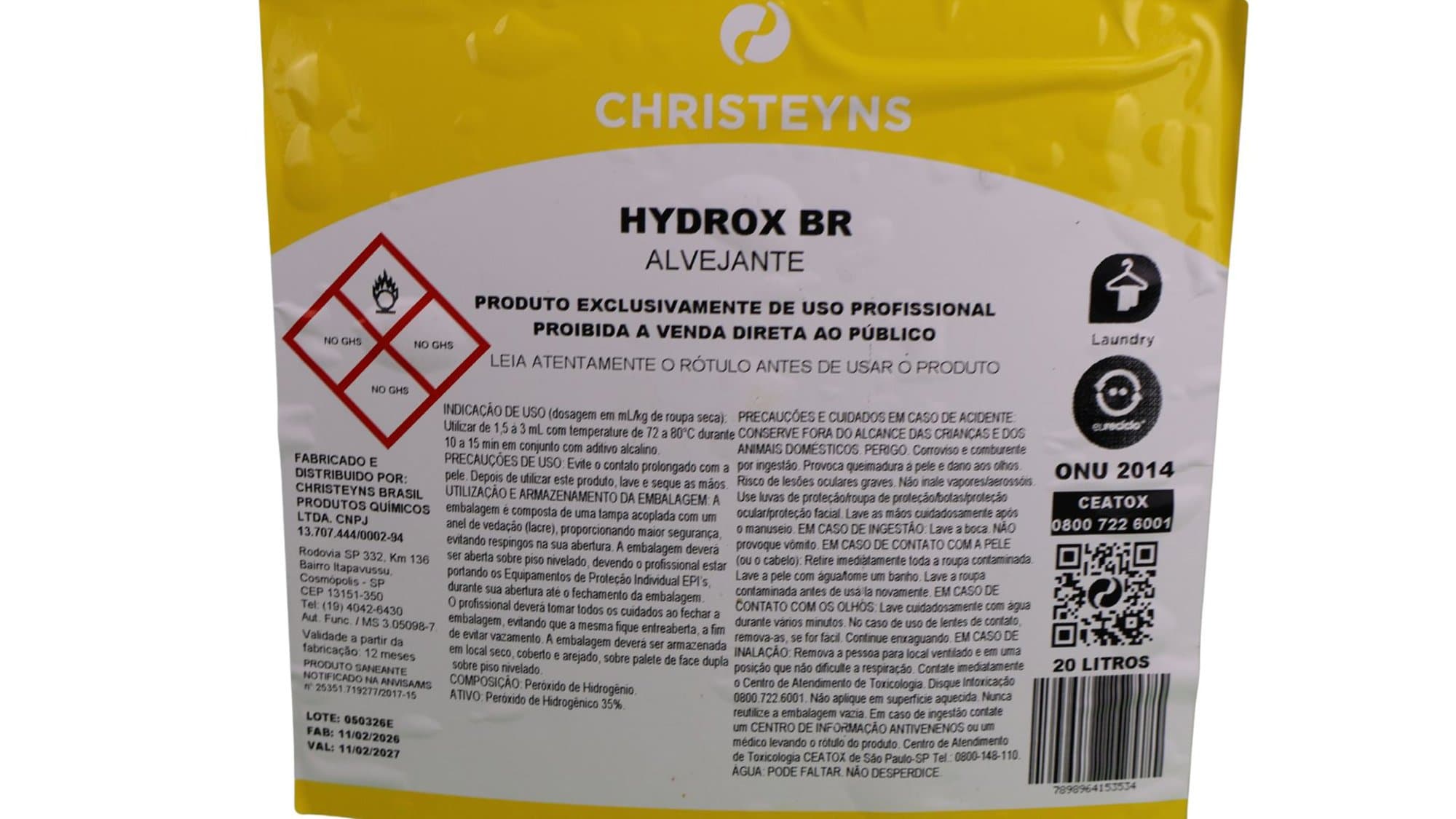 Alvejante Hydrox BR Christeyns 20 L